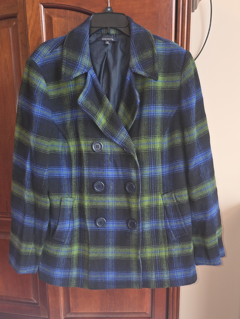 Chadwicks Plaid Wool Double-Breasted Peacoat